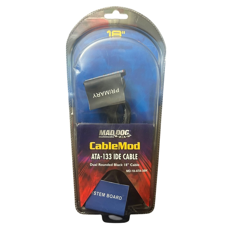 NOS Mad Dog CableMod ATA-133 IDE Cable 18" Dual Rounded Black MD-18-ATA-3BK